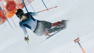 A female skier at the Winter Olympics
